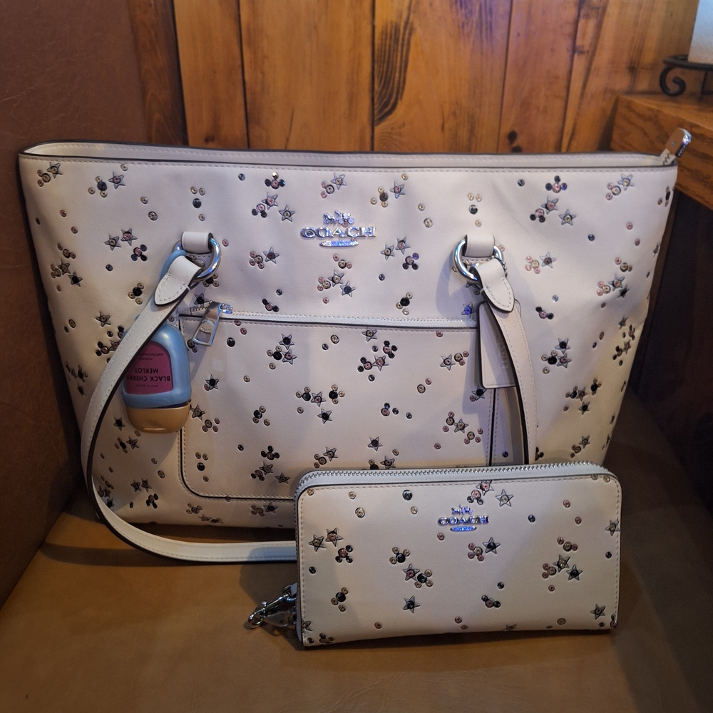 Coach Sequin Station Tote Star & Stud Tote with Matching Wallet
